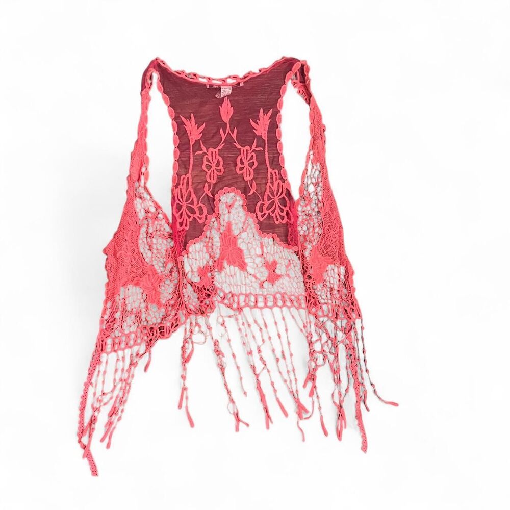 Boho Festival American Rag Cie Salmon Pink + Red Lace vest